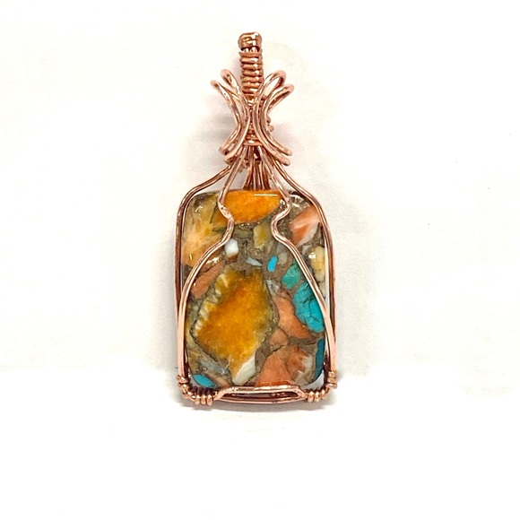 HANDMADE Spiny Oyster Turquoise and Bare Copper Hand Wrapped Statement Pendant - Picture 7 of 10